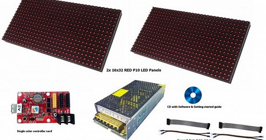 P10 Outdoor LED Display DIY Starter Kit - 64x16 Pixels - Single Color