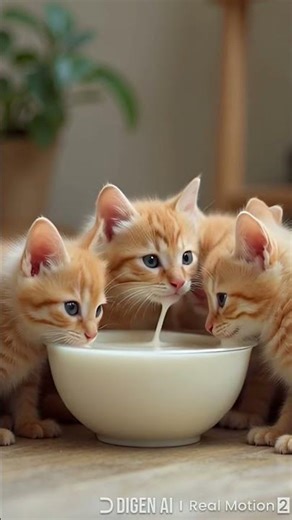 "Cat babies milk time 🐈🥛 Adorable kittens drinking 😋