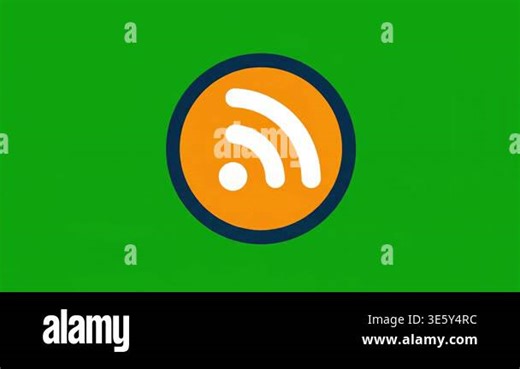 A simple and clear RSS feed icon symbol presented on a vibrant green background Stock Video Footage - Alamy
