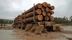 Log truck stuck in muddy road #fblifestyle | Under Review