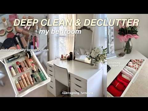 DEEP CLEAN & DECLUTTER🫧 bedroom refresh, vanity organization, spring cleaning