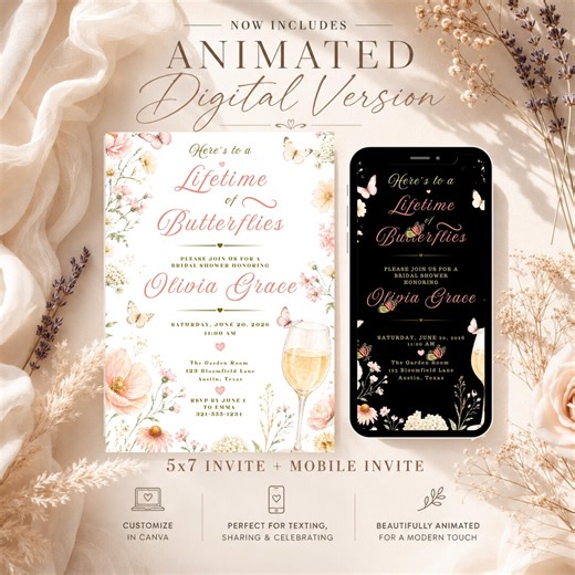 Butterfly Bridal Shower Invitation, Lifetime of Butterflies Animated Mobile Invite Template - Etsy