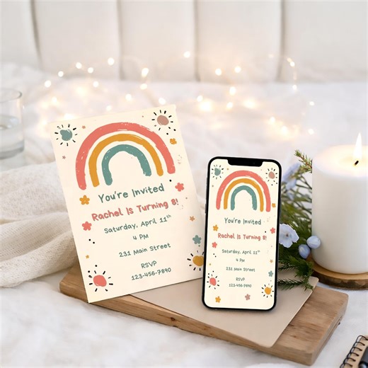 Boho Retro Birthday Invitations Bundle | Canva Templates | Invitation and Digital Evites | Digital Download - Etsy