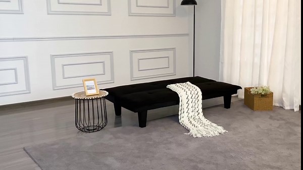 Tiophome Convertible Folding Futon, Modern Fabric Sleeper Couch Bed,Recliner Sofa with PVC Legs for Living Room Dorms Apartment Office （Black）