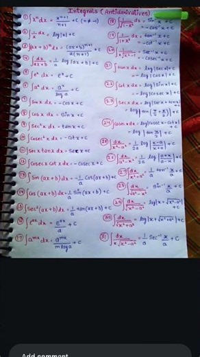 समाकलन सूत्र , up board सूत्र, 12th formula, गणित सूत्र, short mathe