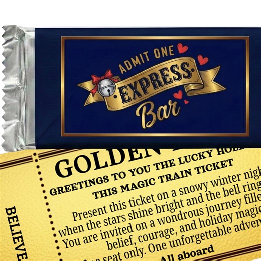 Ticket d'or et emballage de chocolat (PNG), cadeau de la Saint-Valentin sur le thème du train (téléchargement instantané), articles de fête, - Etsy France