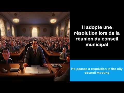 How to pronounce French I He adopts a resolution at the city council meeting