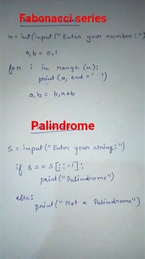 Fabonacci series and Palindrome python code