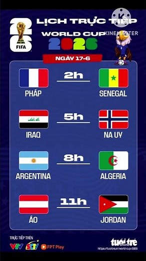 Lịch thi đấu World Cup 2026 ngày 17/6