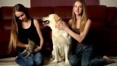 Giovane donna con animali domestici