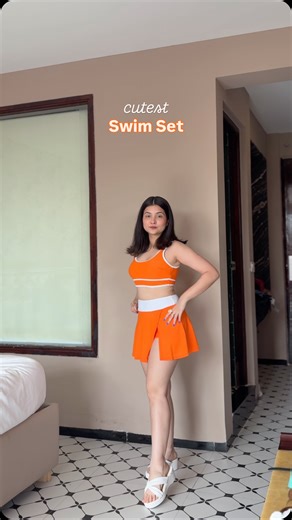 Tanya Seth on Instagram: "This swim set from @lovecovera is super cute, and the Fanta colour is just perfect — giving total swimsuit vibes. I wore it for kayaking, but it works just as beautifully by the pool or at the beach too. [swimwear, modest swimsuits, skirted swimwear, beach wear, pool outfits, swimming costumes, vacation outfits, travel outfits, vacation fits] #swimset #coordset #fullcoverageswimwear #swimdress #traveloutfitideas"