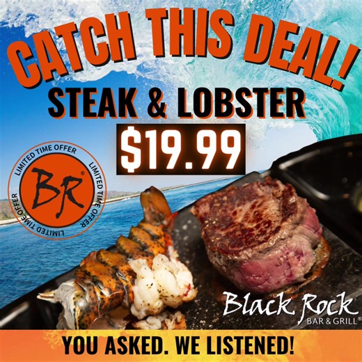🤩YOU ASKED!? WE LISTENED🤩 Due to the number of requests, we brought back our steak & lobster special for ONLY $19.99🔥🦞Our signature 6oz sirloin paired with a cold water lobster tail, with your choice of 2 sides for ONLY $19.99!!! 🦞🔥🦞What are you waiting for? This deal won’t be around for long. Be a little shellfish and get it before its too late! Valid at Hartland location only. Must show this post or a screen shot of this post for validation. Not to be used in conjunction with any other 