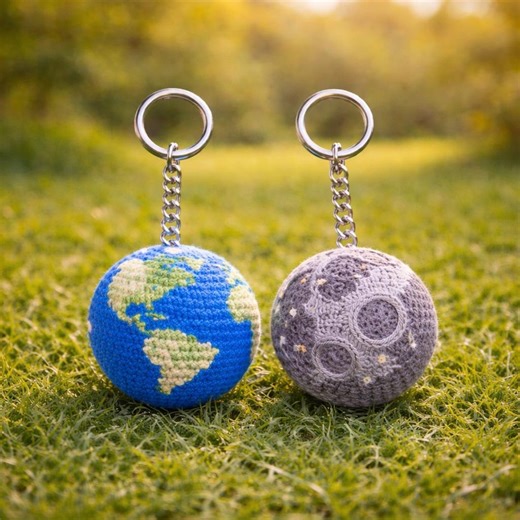 Earth and Moon Crochet Keychain, Handmade Space Bag Charm, Amigurumi Planet Keychain, Artemis II Inspired Gift, Sci-fi Fan Gift for Her/him - Etsy