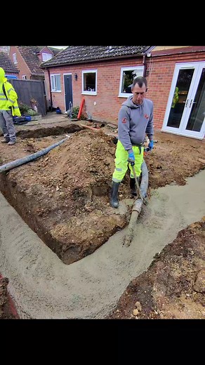 Pouring some goodness in #burystedmunds Getting the foundations in for the rear 2 extensions.... Oversite stripped ready for a broom and some bricks... Top work by the team.... Top help by the team @concretepumping Mazvydas Mikalajunas #construction #foundation #suffolk #extensions #teamwork #concrete | Groundtec Developments Ltd
