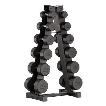 Centr 12-sided 210 lb. Rubber Dumbbell Set with Rack and 1-year Centr Membership