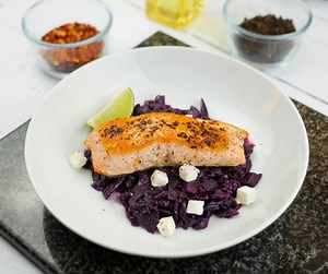 85K views · 175 reactions | Struggling to think of dinner ideas? We’ve got you covered! Serve a Salmon fillet on a bed of Mash Direct Red Cabbage and Beetroot and sprinkle with feta cheese for the perfect, quick and easy dinner this weekend! Check out the full recipe on our website https://www.mashdirect.com/recipes/salmon-and-red-cabbage-beetroot-with-feta-cheese/ | Mash Direct | Facebook