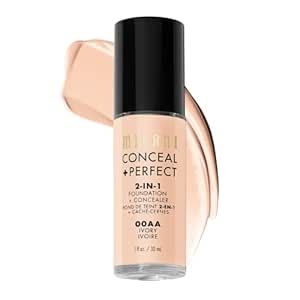 Milani Conceal + Perfect 2-in-1 Foundation + Concealer for a Flawless Complexion, Under Eye Corrector, Cover Redness and Imperfections, Waterproof and Sweatproof - Ivory