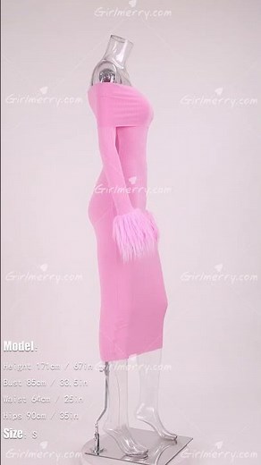 Girlmerry Sexy slight stretch off shoulder feather decor slim midi dress Wholesale AA017994