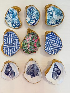 Oyster Shell Decoupage Magnets | Coastal Decor With Gold Trim - Etsy