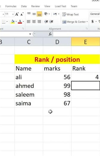 rank formula in excel #excel #ExcelFuncations