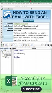29 reactions · 13 comments | LEARN HOW TO SEND AN EMAIL WITH EXCEL! #excelforfreelancers #ExcelEmail #VBA #MicrosoftExcel #VBAinExcel #Excel | Excel For Freelancers | Facebook
