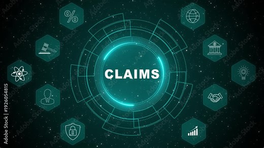 Digital insurance Claims management interface displaying secure data processing workflow with circular compliance monitoring and fintech protection system 4K animation video