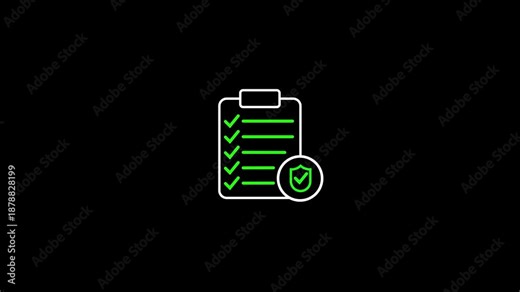 Checklist icon animation with clipboard checklist and check symbols. Checklist icon for task list, approval list and document checklist. Workflow status, progress tracking and completion.