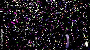 Realistic looping DOF 3D animation of the colorful confetti falling down rendered in UHD with alpha matte