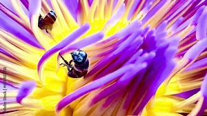 4K A swarm of bees foraging on the lotus pollen