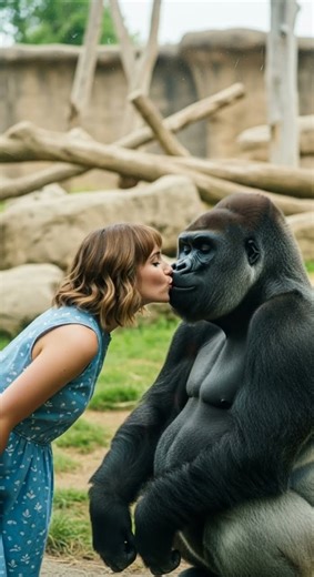 The gorilla tries to Kiss the lady and this unexpected reaction happens #nature #animals #cute