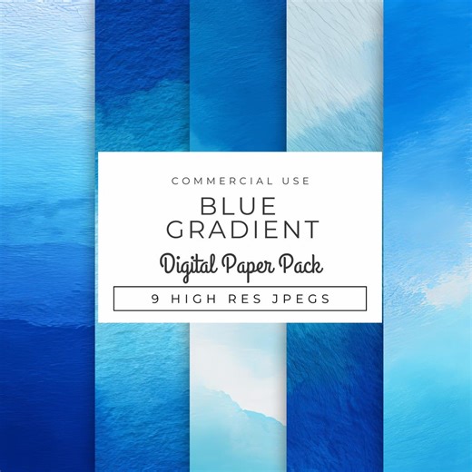 Blue Gradient Digital Papers, Watercolor Ombre Backgrounds, Ocean Inspired Texture Pack, Printable Scrapbook Paper, Commercial Use - Etsy