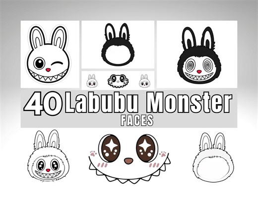 Labubu Monster Faces Clipart | 40 Kawaii Cartoon Pngs (digital Download) - Etsy