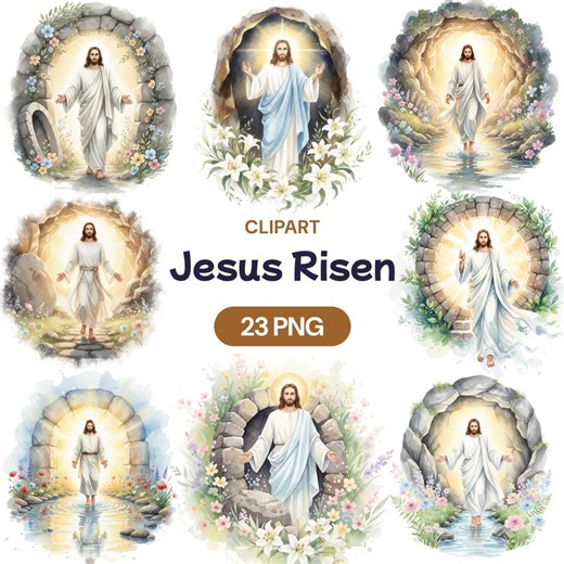 Jesus Risen Clipart, 23 Watercolor Resurrection PNG, Easter He is Risen, Empty Tomb, Holy Week, Christian Faith, White Lily, Bible Art - Etsy