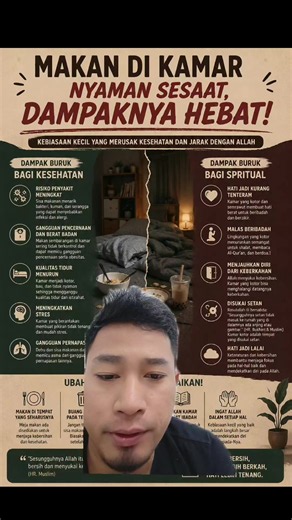 Kamu pasti pernah ngalamin makan di kamar, terus ada remah-remah nggak sengaja nyelip di kasur, lalu tiba-tiba semut datang rame-rame. Belum lagi kalau sisa makanan tertinggal, bisa jadi magnet buat kecoa atau tikus. Kondisi seperti ini bisa mengganggu kualitas tidur kamu. Apalagi kalau kamar jadi lembap dan berbau karena sisa makanan. Bahkan, makan dalam posisi setengah rebahan bisa memicu gangguan pencernaan, naiknya asam lambung, atau perut kembung. Ngomong-ngomong soal tidur nyaman dan kamar