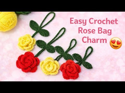 How to Make a Crochet Rose keychain | Step by Step Tutorial for Beginners | Easy Crochet Rose charm