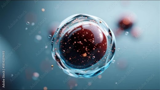 Basophil. White blood cell. Hematology. Medical science health. A detailed illustration of a basophil white blood cell in a fluid background.