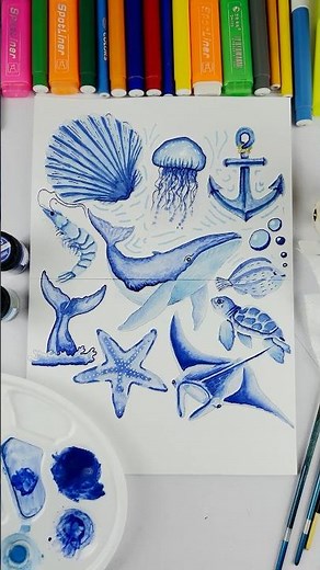 Sea creatures drawing easy step by step tutorial for beginners using ARdrawing app #draw #drawing