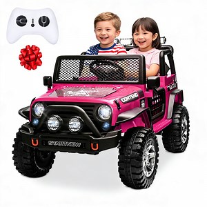 Lohoms 12V Electric Kids Ride-On Truck, 2-Seater Off-Road Vehicle with Remote Control, LED Lights, MP3 Player, Battery Powered Car Toy for Girls, Pink - Walmart.com