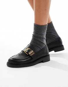 ALDO Kalya loafers with gold buckle detail in black | ASOS