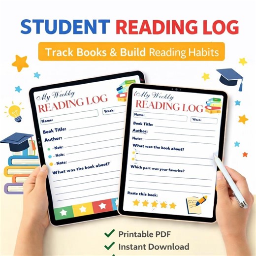 Student Reading Tracker Printable | Weekly Reading Log for School | Book Tracker PDF Homeschool Reading Chart | Book Tracker| - Etsy