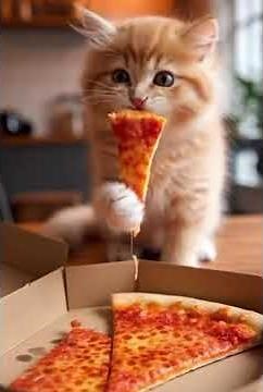 Kitten made pizza for herself #cute #cat #love