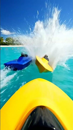 POV: Epic Mini Boat Race in Paradise! 🌴🌊 Extreme Water Sports Thrills!