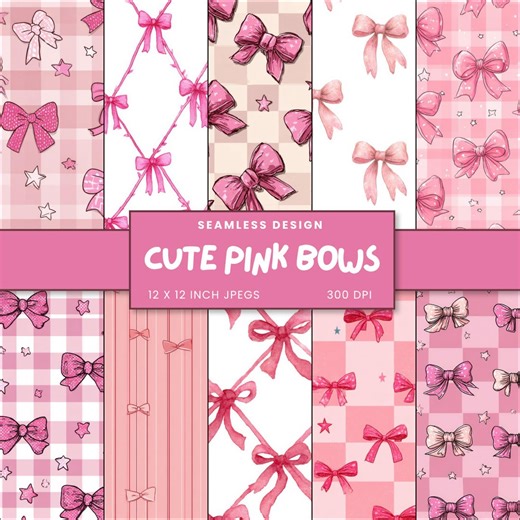 Cute Pink Bows Seamless Digital Paper, Girl Baby Shower Patterns, Pink Desktop Backgrounds, POD Artwork - INSTANT DOWNLOAD - Etsy