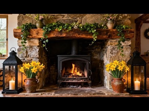 🌼 Cozy Spring Fireplace Crackling 24/7 | Sleep, Relax, Study