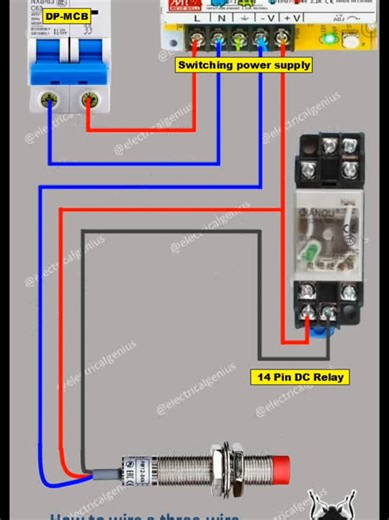 NPN Normally closed proximity sensor control wiring method | proximity senaor wiring | 3 wire NPN proximity sensor control method #fyp #electrician #technical #electrical #foryou #foryoupage #fyp