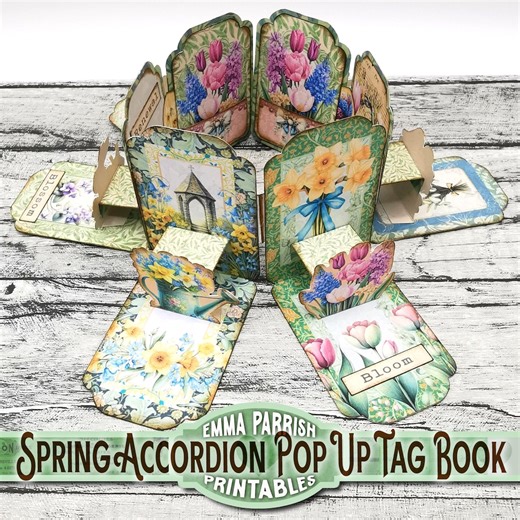 Spring Pop-up Tag Book Printable Kit, DIY Accordion Journal, Cricut Craft, Junk Journal Ephemera, Scrapbooking, Vintage Tags, Video Tutorial - Etsy Australia