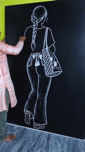 How to Draw a Beautiful Girl with Long Braid | Blackboard Chalk Art #shorts #art #girl #drawing