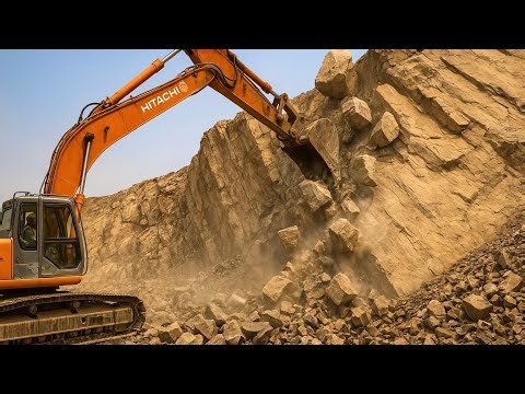 Excavator Breaking Mountain Rocks – Extreme Heavy Equipment Power