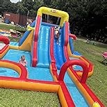 Whubefy Inflatable Bounce House Obstacle Course, 8 in 1 Water Slide for Kids 14.3x14.3 FT Multi Waterpark with Jump Area, Splash Pool, Obstacle Course, Tunnel, Water Bounce House for Kids 8-12