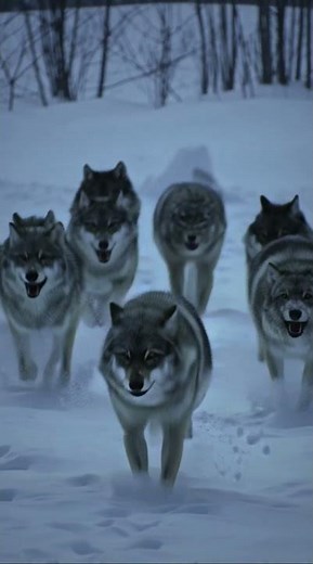 Wolves Running Together Through the Winter Wilderness ❄️🐺 #wolf #wildlife #animals